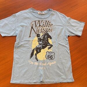 Daydreamer Willie Nelson Route 66 Graphic Tee - Light Blue